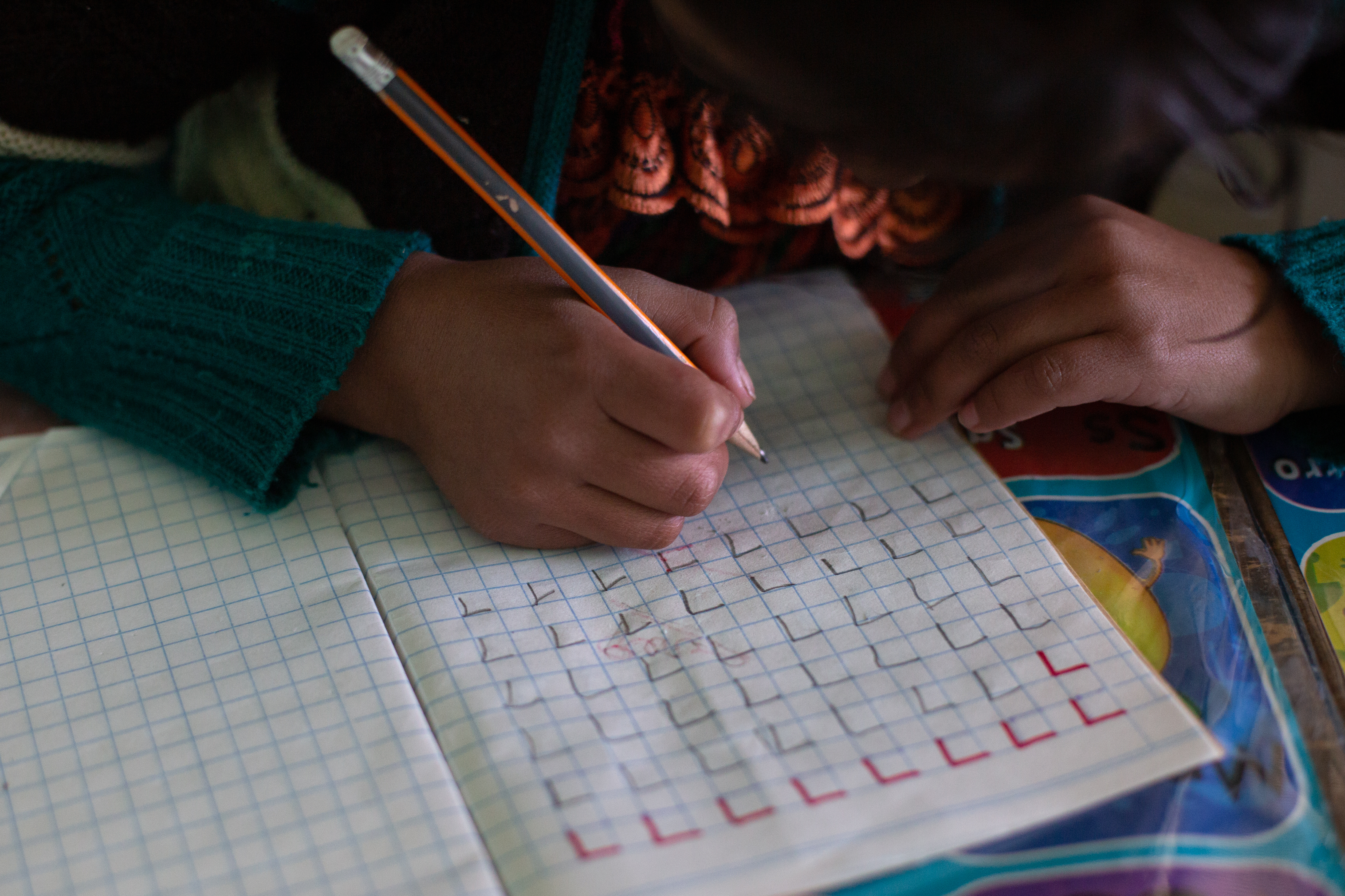 Merima studying during class. Santa Barbara, Huehuetenango, Guatemala. February 11, 2020.