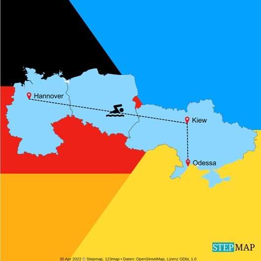 Landkarte mit der Strecke, die beim Benefizschwimmen zurückgelegt wurde (Quelle: Landesschwimmverband Niedersachsen)