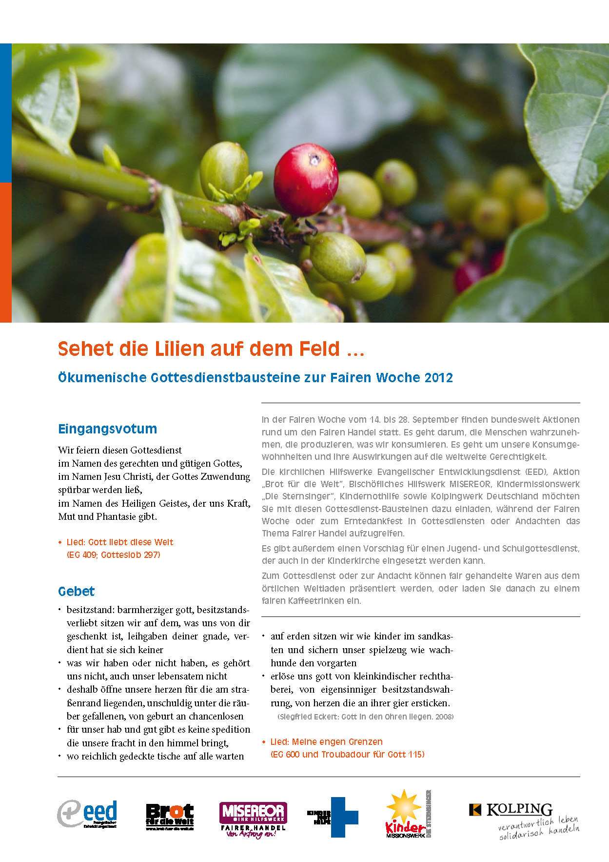 Coverbild Gottesdienstbausteine Faire Woche 2012 Coverbild Gottesdienstbausteine Faire Woche 2012