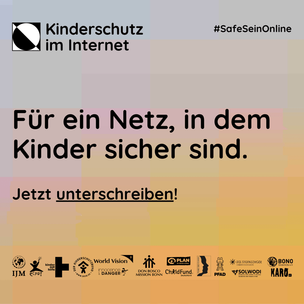Sharepic Template Kinderschutzpetition "Kinderschutz im Internet" Unterstützen Sie die Petition mit Ihrer digitalen Unterschrift