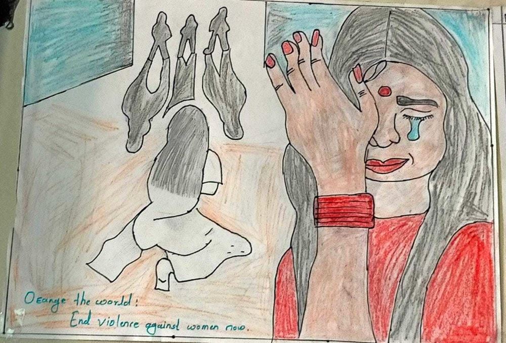Drawing competition was conducted based on the theme, Violence against Women and girls. 222 children participated in the competition.  76 children participated online and 146 children participated offline. Some of the very good drawings have been displayed in Gyansaathi classroom
Orange Days in Indien: Partner Kurunya Trust