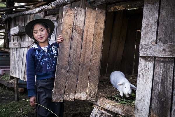 Ein Mädchen hält die Tür zu einem Kaninchenstall auf (Quelle: Martin Bondzio)