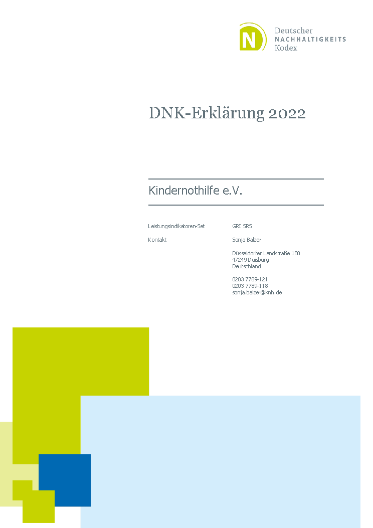 Cover der Erklärung der Kindernothilfe des Deutschen Nachhaltigkeitskodex Cover der Erklärung der Kindernothilfe des Deutschen Nachhaltigkeitskodex