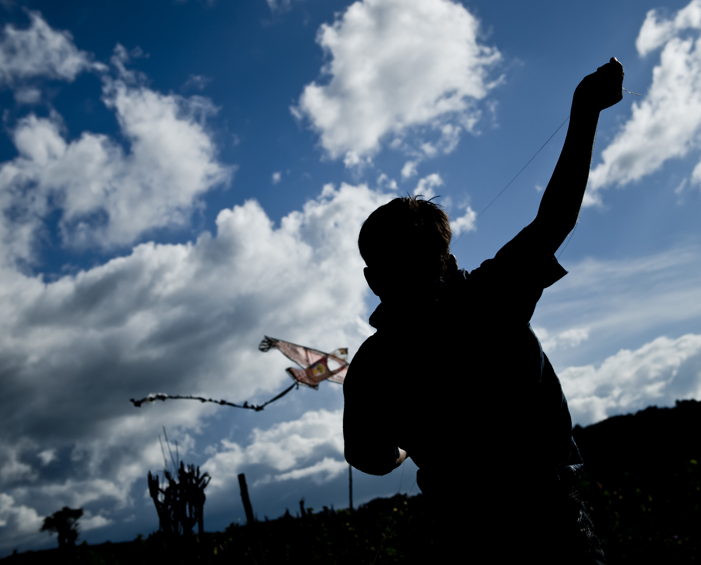 EEin Junge spielt auf einem Bauernhof mit einem Drachen (Quelle: Jakob Studnar)