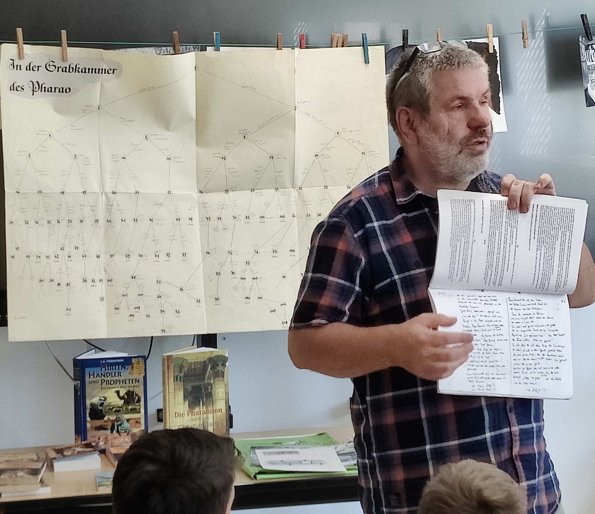 Ein Lehrer steht vor der Klasse und hält ein Heft hoch (Quelle: privat) Ein Lehrer steht vor der Klasse und hält ein Heft hoch (Quelle: privat)