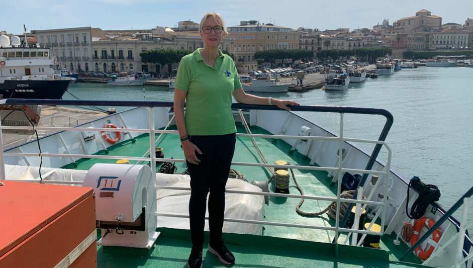 Humanity 1, Katrin Weidemann auf dem Schiff. Humanity 1, Katrin Weidemann auf dem Schiff.