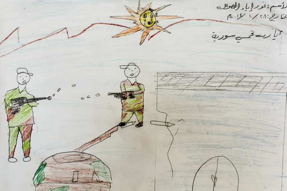 Von einem Kind gemaltes Bild über den Krieg (Quelle: Kindernothilfe) Von einem Kind gemaltes Bild über den Krieg (Quelle: Kindernothilfe)