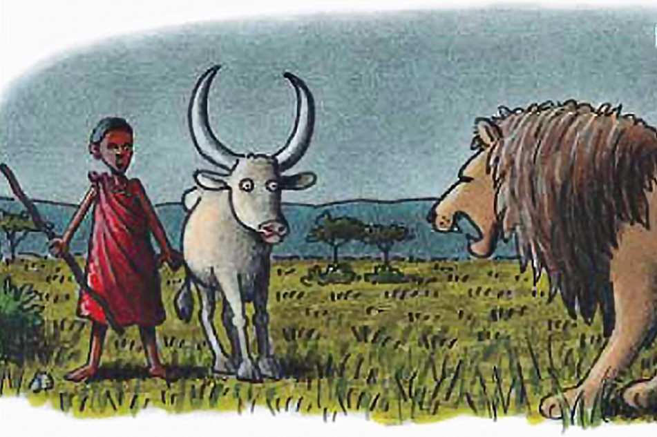 Titelbild des Märchens „Wie der Junge Dondo und der Löwe Simba Freunde wurden“ (Quelle: Kindernothilfe) Titelbild des Märchens „Wie der Junge Dondo und der Löwe Simba Freunde wurden“ (Quelle: Kindernothilfe)