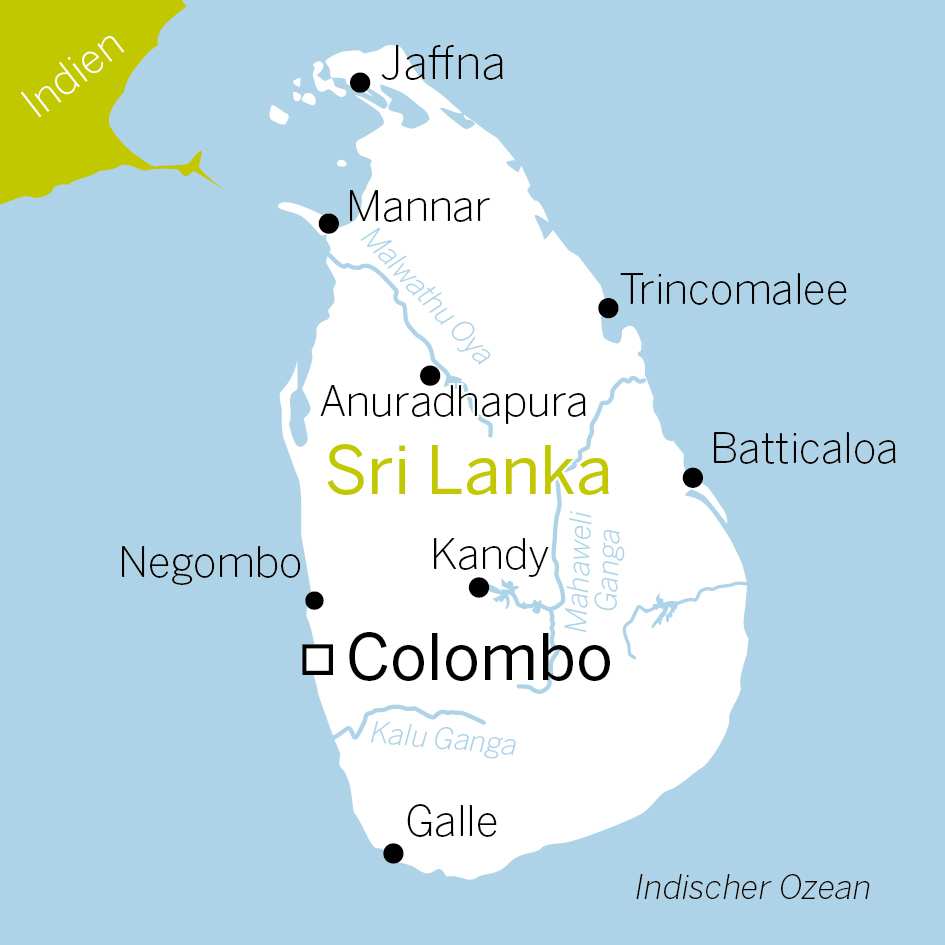 Sri Lanka Landkarte für Länderkurzinfo