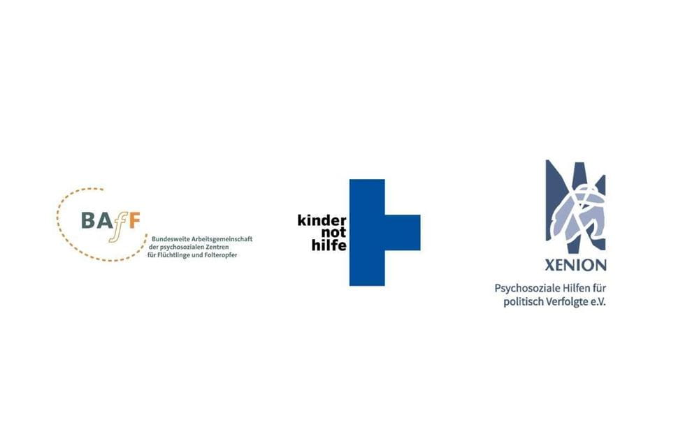 #UnmuteRefugees: Logos der beteiligten Organisationen BAfF, Xenion und Kindernothilfe #UnmuteRefugees: Logos der beteiligten Organisationen BAfF, Xenion und Kindernothilfe