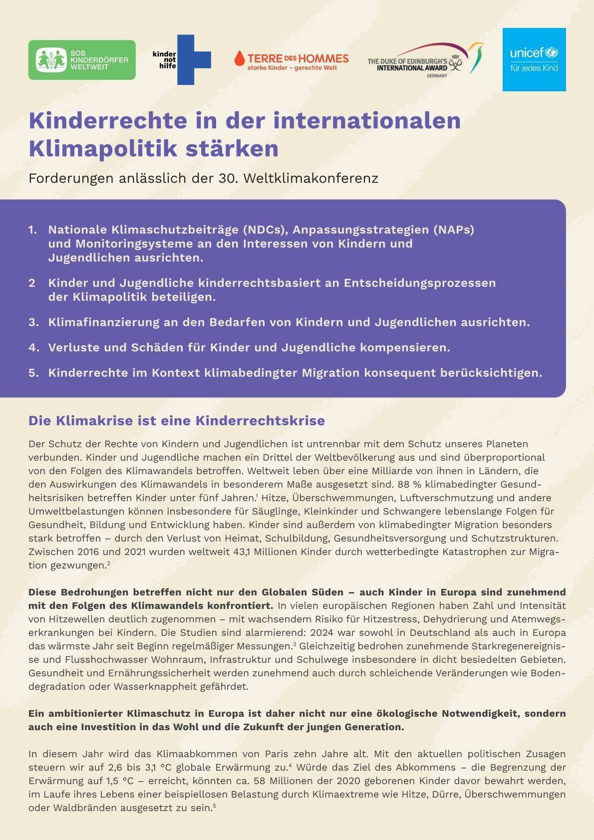 Titelbild Forderungspapier Kinderrechtsorganisationen COP30 Titelbild Forderungspapier Kinderrechtsorganisationen COP30
