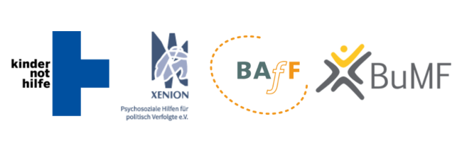 #unmuterefugees Logos der Kampagnenpartner Kindernothilfe, XENION, BafF, BuMF