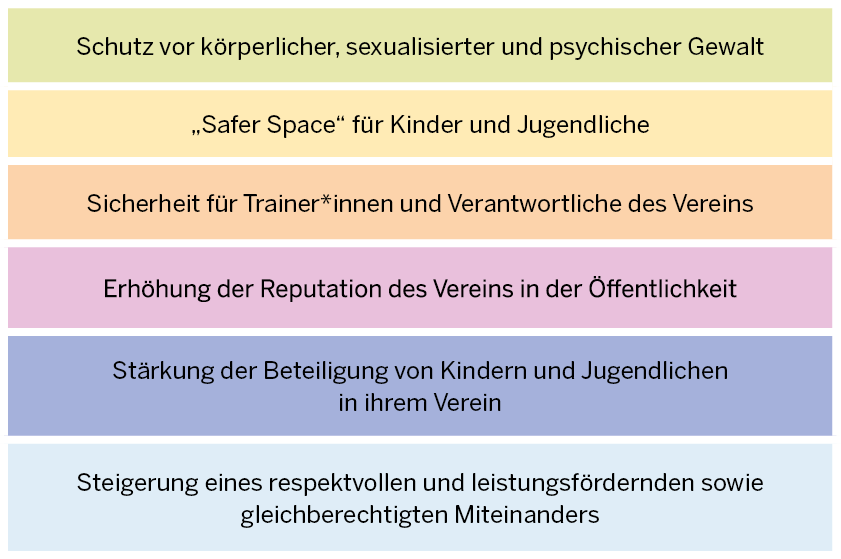 Infografik, die sechs zentrale Vorteile eines Kinderschutzkonzepts für Vereine auflistet