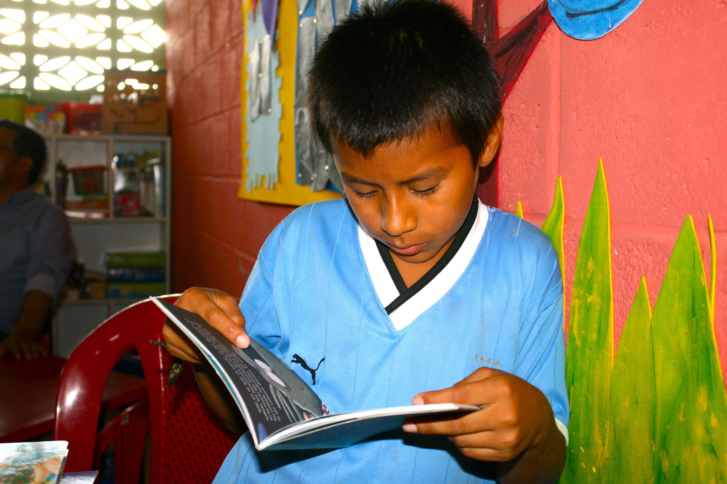 Ein Junge aus Ecuador liest ein Buch. (Quelle: Jürgen Schübelin)