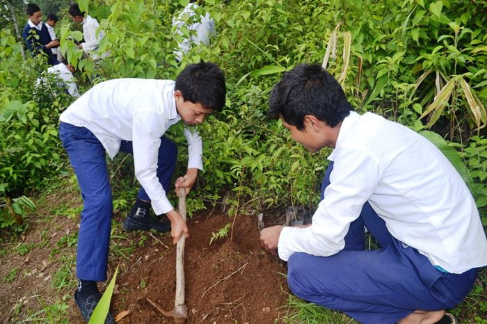 Zwei Jungen arbeiten in einem Schulgarten. (Quelle: Karl Andersson) Zwei Jungen arbeiten in einem Schulgarten. (Quelle: Karl Andersson)