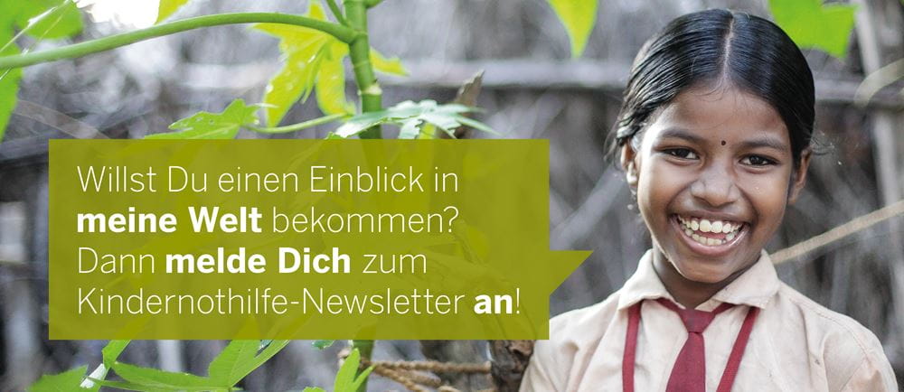 Ein Mädchen aus Indien fordert auf, sich zum Newsletter der Kindernothilfe anzumelden. (Quelle: Ralf Krämer) Ein Mädchen aus Indien fordert auf, sich zum Newsletter der Kindernothilfe anzumelden. (Quelle: Ralf Krämer)