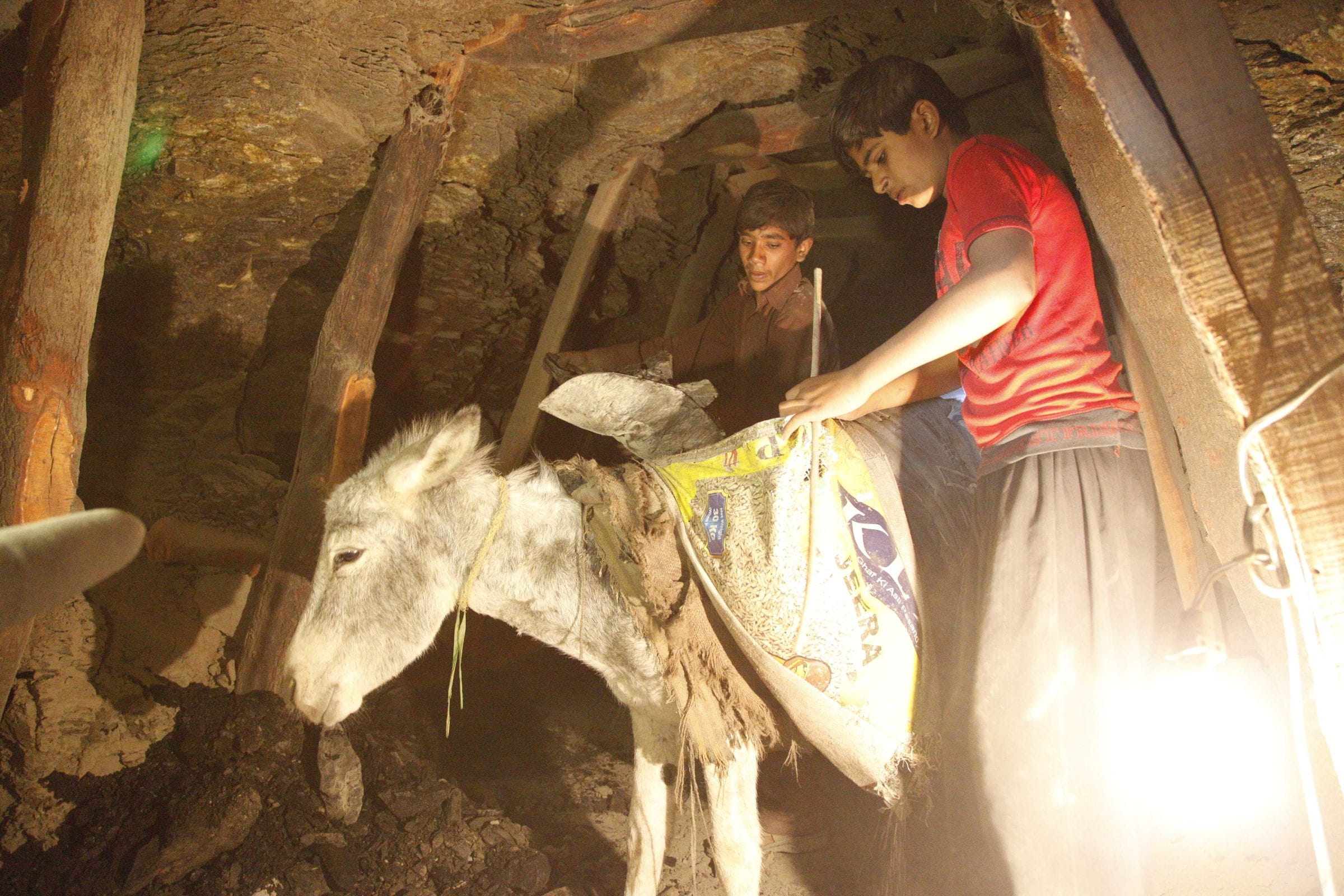 Reportage Pakistan: Das Leben riskieren, um zu überleben; Foto: Zwei Kinder und ein Esel in Mine (Quelle: Christian Herrmanny / Kindernothilfe)