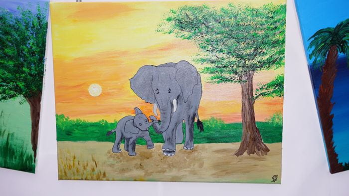 Reportage "Ein Dorf in Kindernothilfe-Hand"; Foto eines Gemäldes mit Elefanten darauf, von Gisela Camman (Quelle: Ralf Krämer / Kindernothilfe)