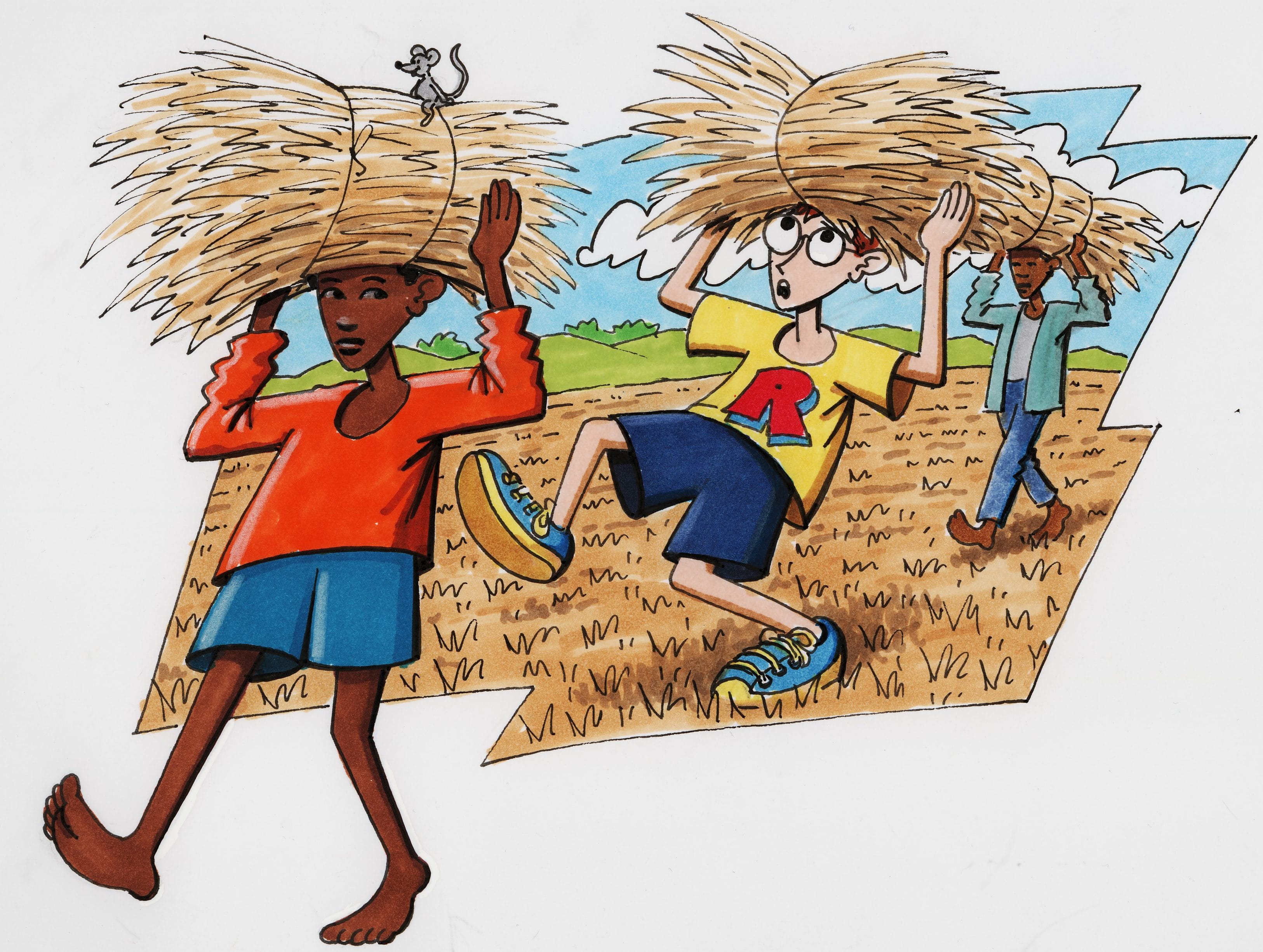 Robinson und ein Freund schleppen schwere Strohbündel. (Quelle: Kindernothilfe) Robinson und ein Freund schleppen schwere Strohbündel. (Quelle: Kindernothilfe)