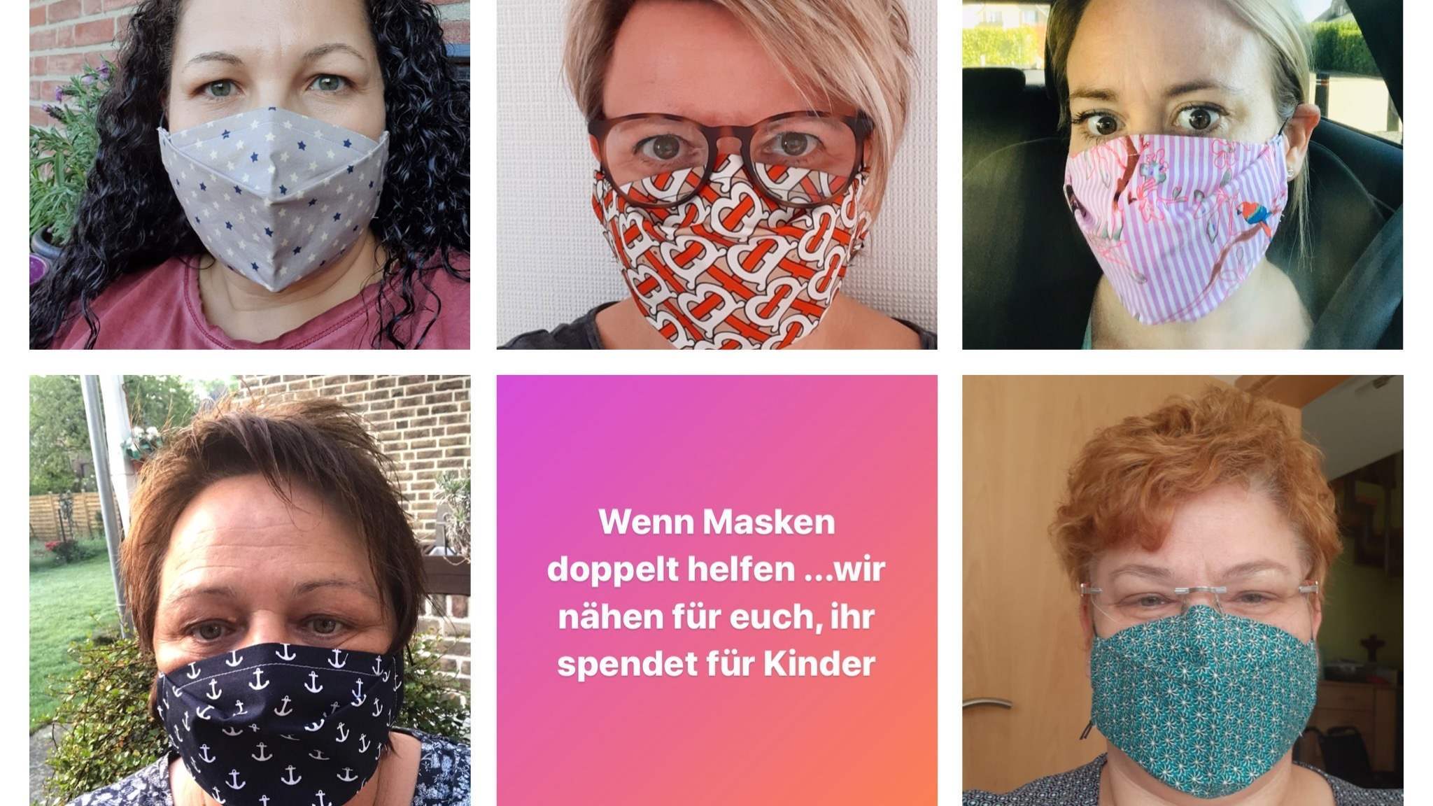 Frauen mit ihren selbst genähten Masken